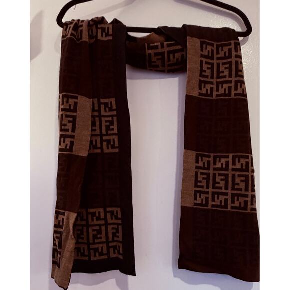 Fendi Zucca Wool Scarf in Brown - Picture 2 of 5
